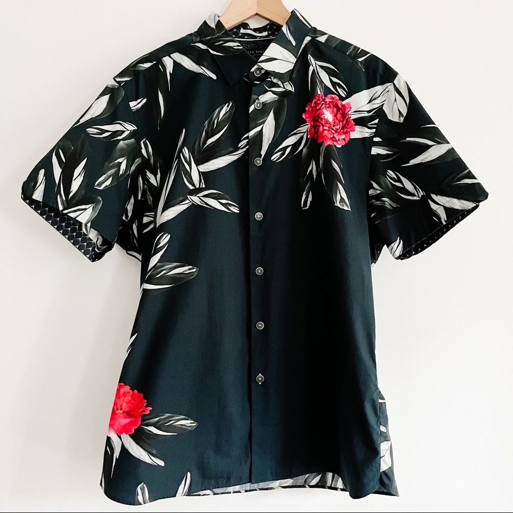 Ted Baker Men’s T For Tall Slim Short Sleeved Dress Shirt Tropical Floral Print - Picture 5 of 13